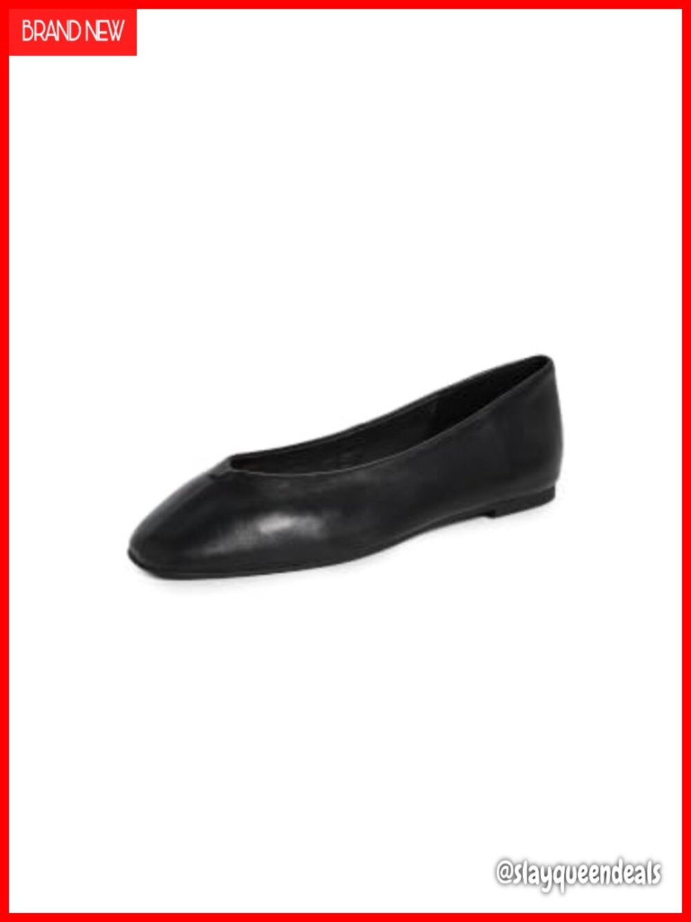 Leather Square Toe Flats with Seam Detail Pull-On Slip-On Shoes